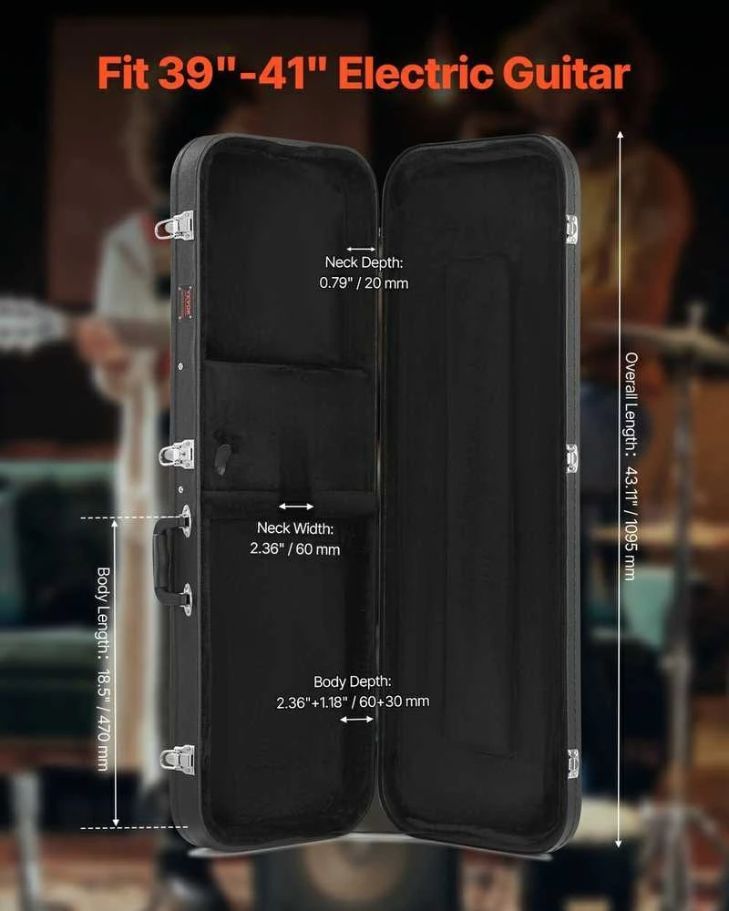 Elektrinės gitaros kietas dėklas 1095 mm, stačiakampis, vandeniui atsparus, juodas, gitaros dėklas, neperšlampamas futliaras, apsauginis dėklas gitarai