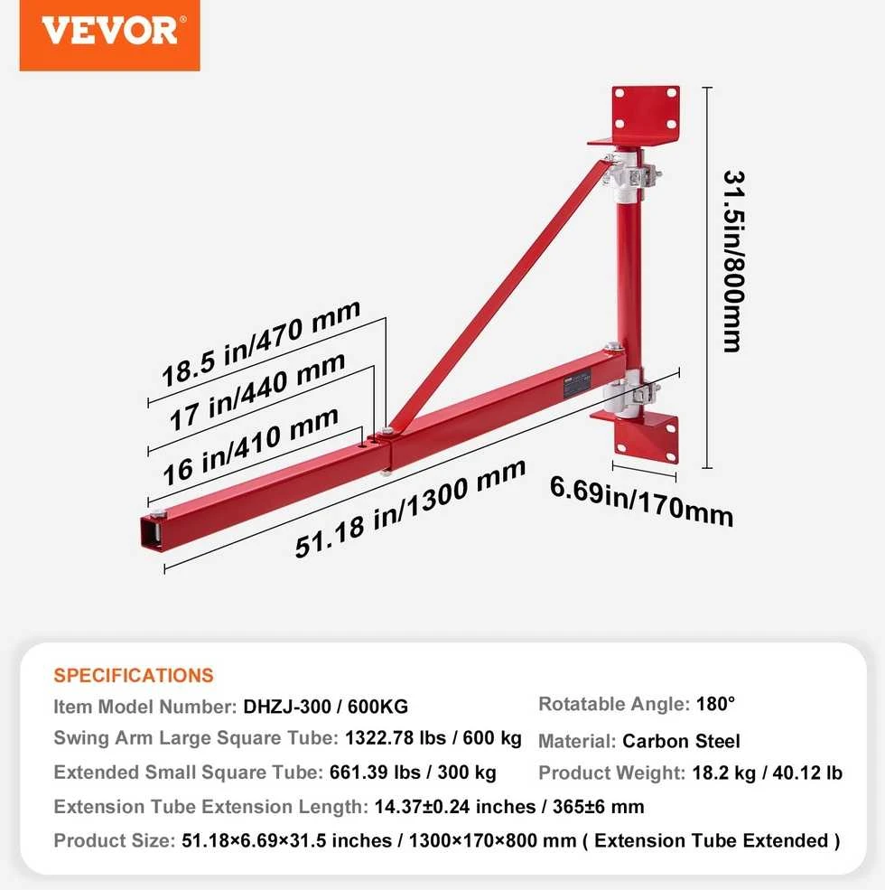 Elektrinio keltuvo atrama, 598.7kg, 180°, plieninė, gervės/auto keltuvo strėlė