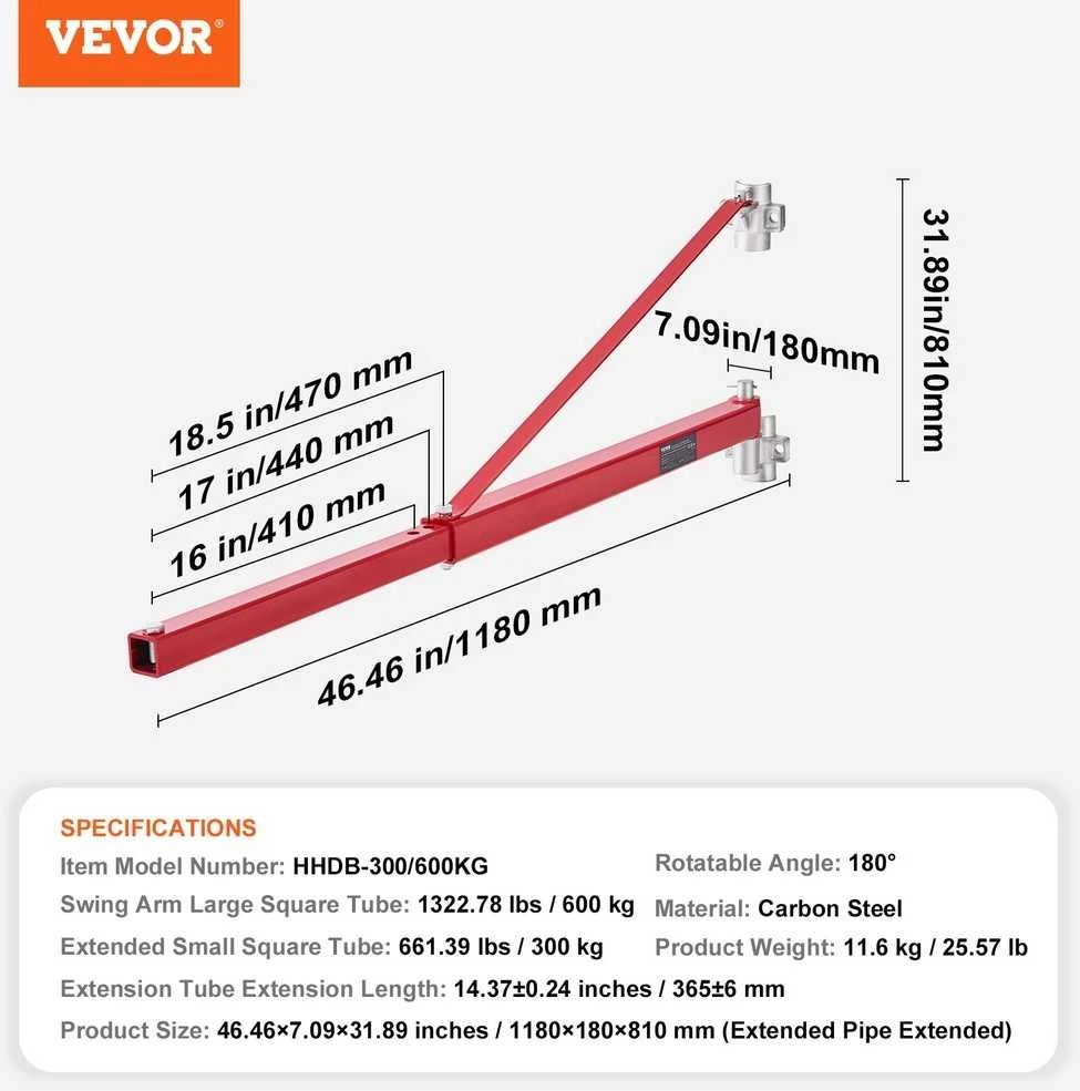 Elektrinio keltuvo atraminė svirtis, 600 kg maksimali apkrova, 180° pasukimas, plieno keltuvo rėmas, gervės keltuvo svirtis, kėlimo svirtis dirbtuvėms, garažui