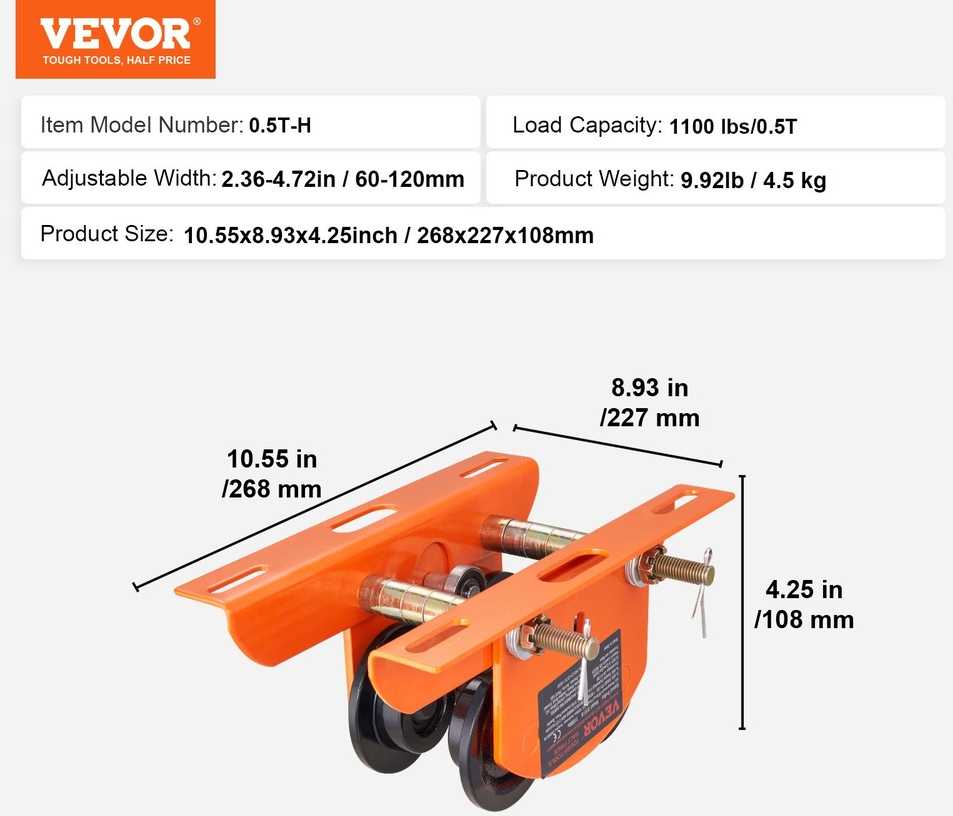 Elektrinio keltuvo rankinis vežimėlis, 499 kg keliamoji galia, reguliuojamas flanšo plotis, stumiamas sijinis vežimėlis, dviejų ratų vežimėlis