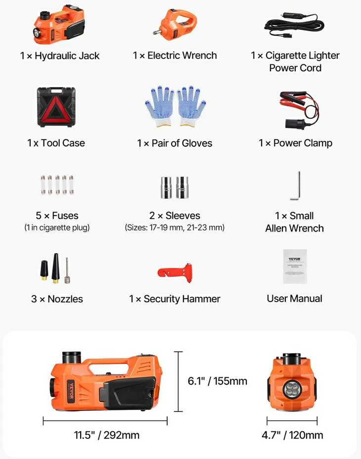 Elektrinis automobilio domkratas 5t, 11000lbs, su elektriniu smūginiu veržliasukiu, padangų keitimo komplektas, daugiafunkcis padangų remonto įrankis, automobilių kėliklis, avarinis keltuvas