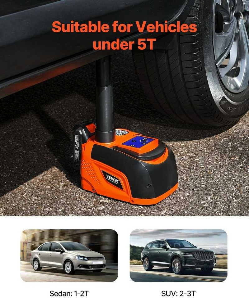 Elektrinis automobilių domkratas 5t, hidraulinis su nuotoliniu valdymu, nešiojamas, skirtas automobiliams, visureigiams, sunkvežimiams, padangų keitimui