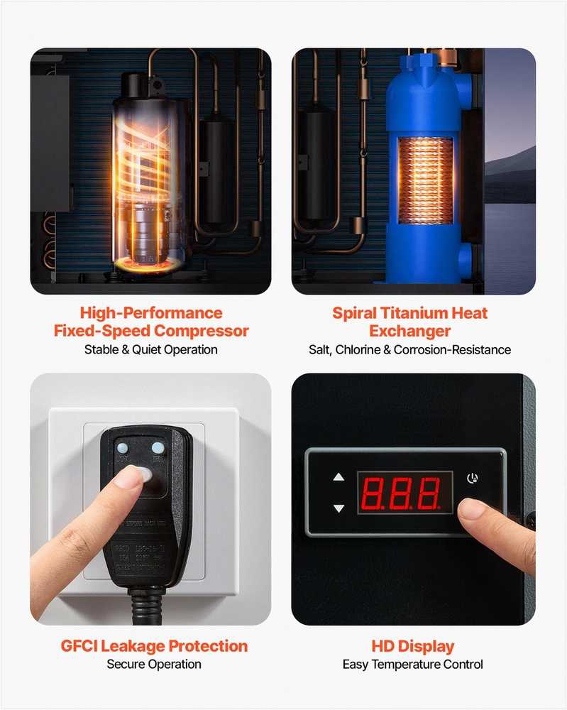 VEVOR 4160 W šilumos siurblys baseinui su elektriniu šildytuvu