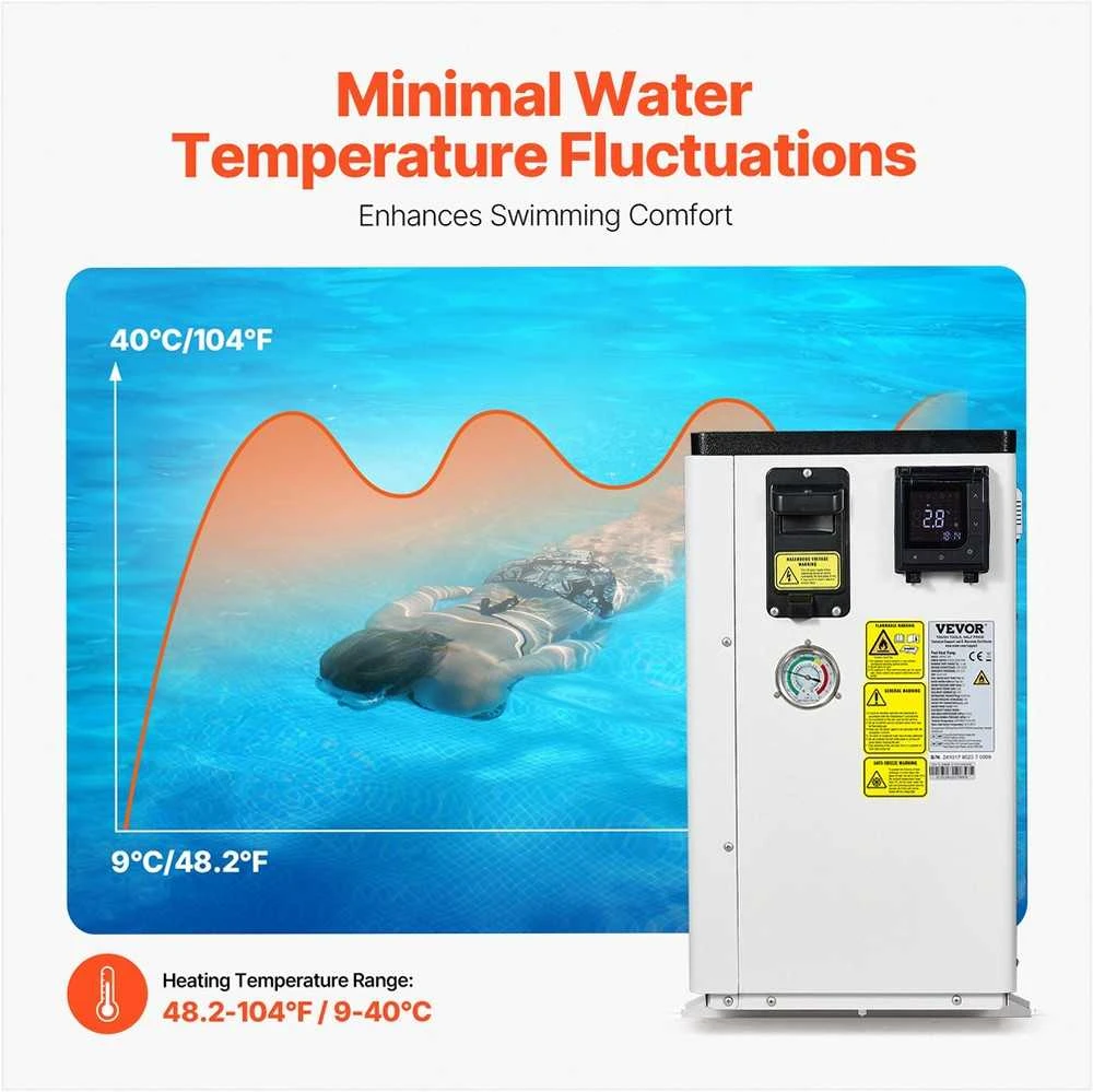 Elektrinis baseino šilumos siurblys 30-60m³ baseinams, energiją taupantis inverterinis šildytuvas, vandens šildymas ir vėsinimas