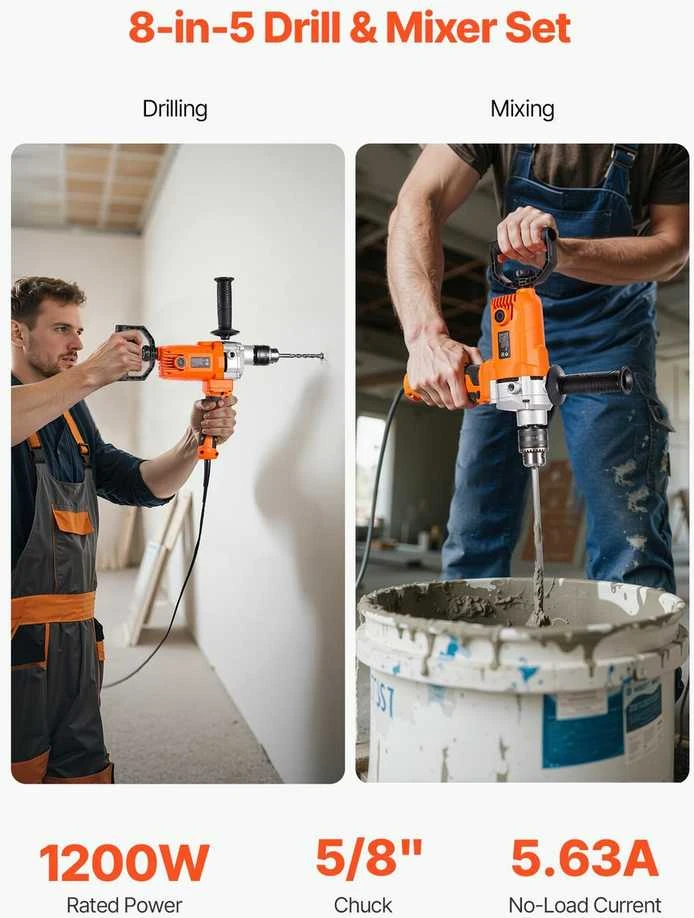 Elektrinis gręžtuvas-maišytuvas, 15.89mm griebtuvas, 0-750 aps./min, rankinis maišymo gręžtuvas cementui, dažams, pašarams, gręžimui ir maišymui