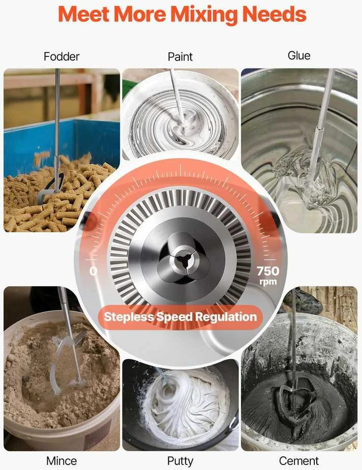 Elektrinis gręžtuvas-maišytuvas, 15.89mm griebtuvas, 0-750 aps./min, rankinis maišymo gręžtuvas cementui, dažams, pašarams, gręžimui ir maišymui