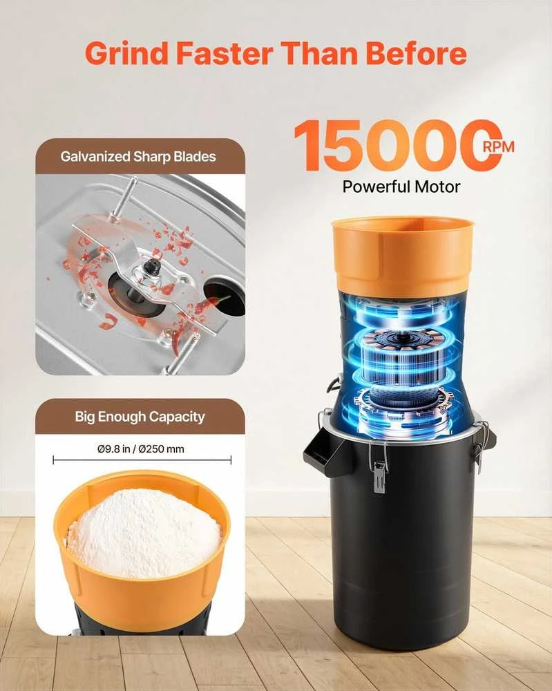 Elektrinis grūdų malūnas sausiems grūdams, prieskoniams, javams, kavos pupelėms, kukurūzams ir pipirams, 600W didelė galia, 25L didelė talpa, komercinis prieskonių smulkintuvas, miltų gaminimo mašina