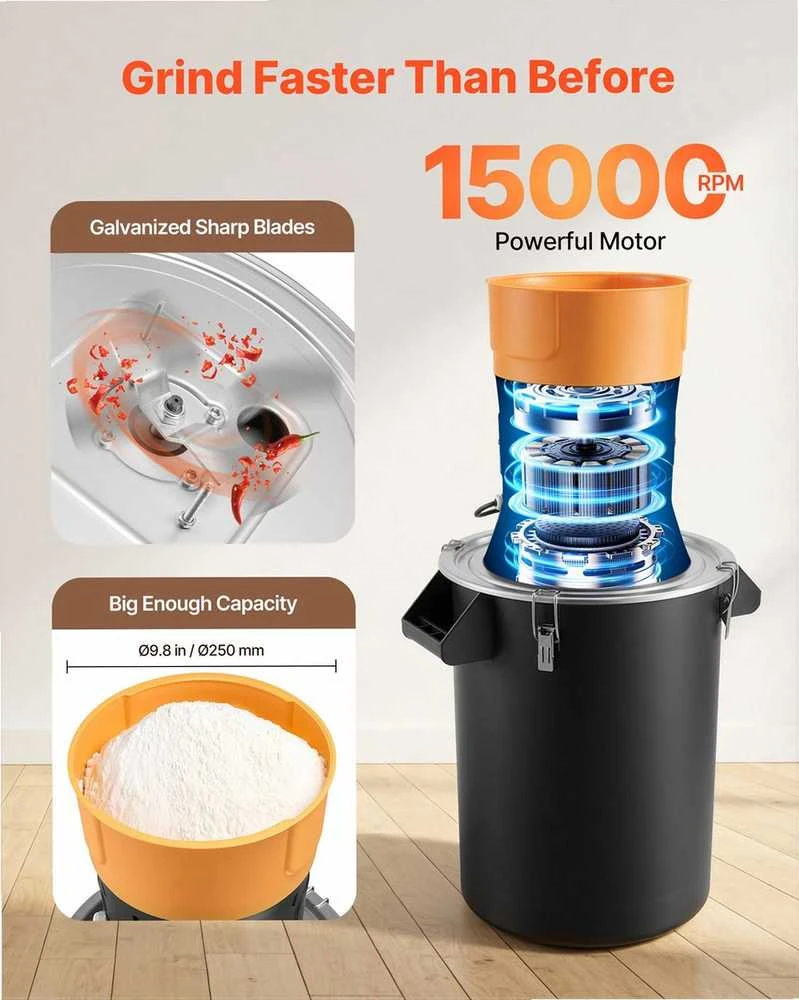 VEVOR Elektrinis grūdų malūnas, 600W galingumas, 53L talpa