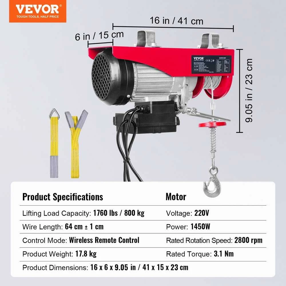 VEVOR Elektrinis keltuvas 800 kg, 1450W, 12 m aukštis