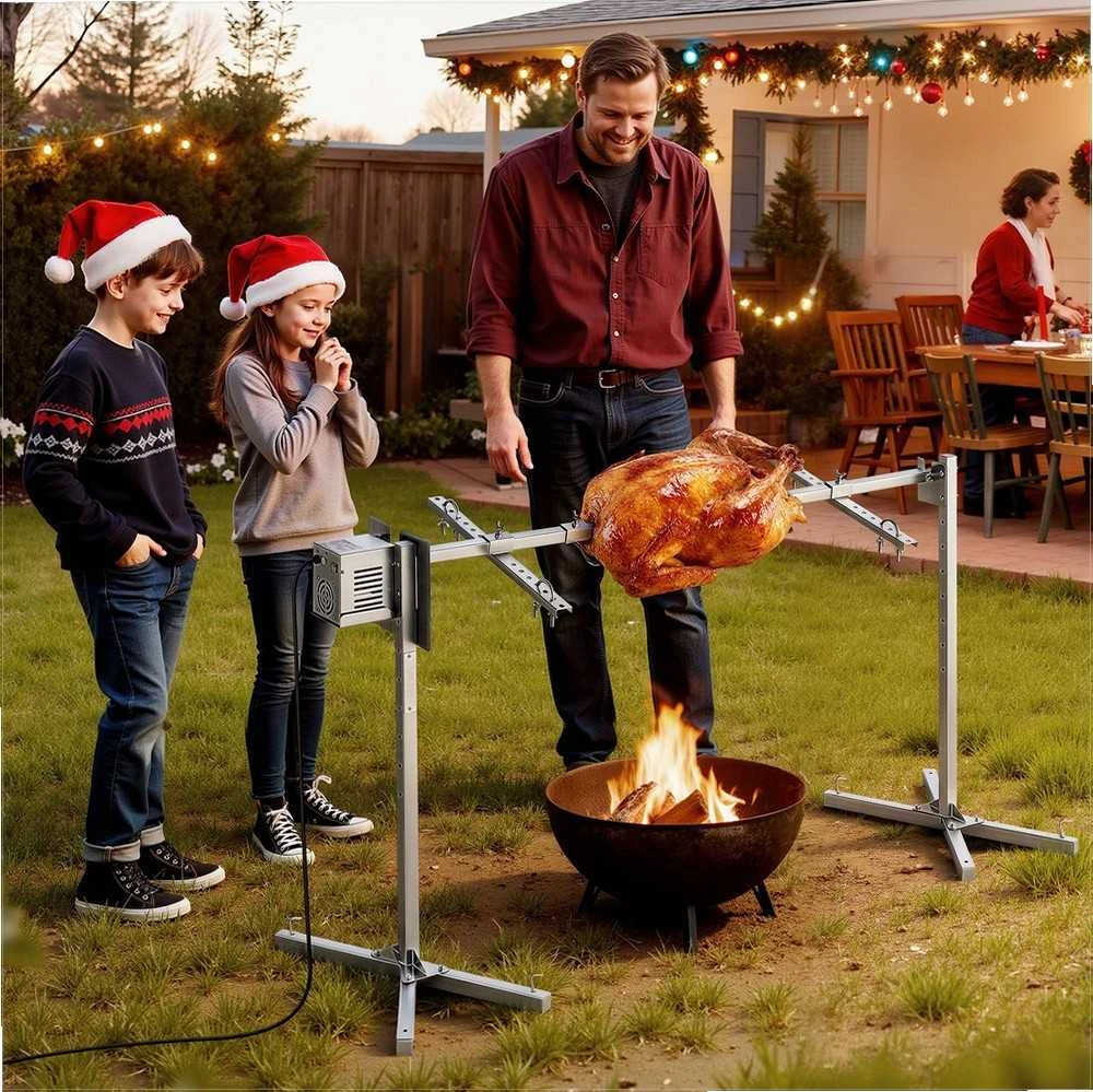 Elektrinis kepsninės iešmas, 8 lygių reguliuojamas aukštis, nerūdijantis plienas vakarėliams, 60 kg talpa, BBQ kepimo rinkinys, lauko kepsninė