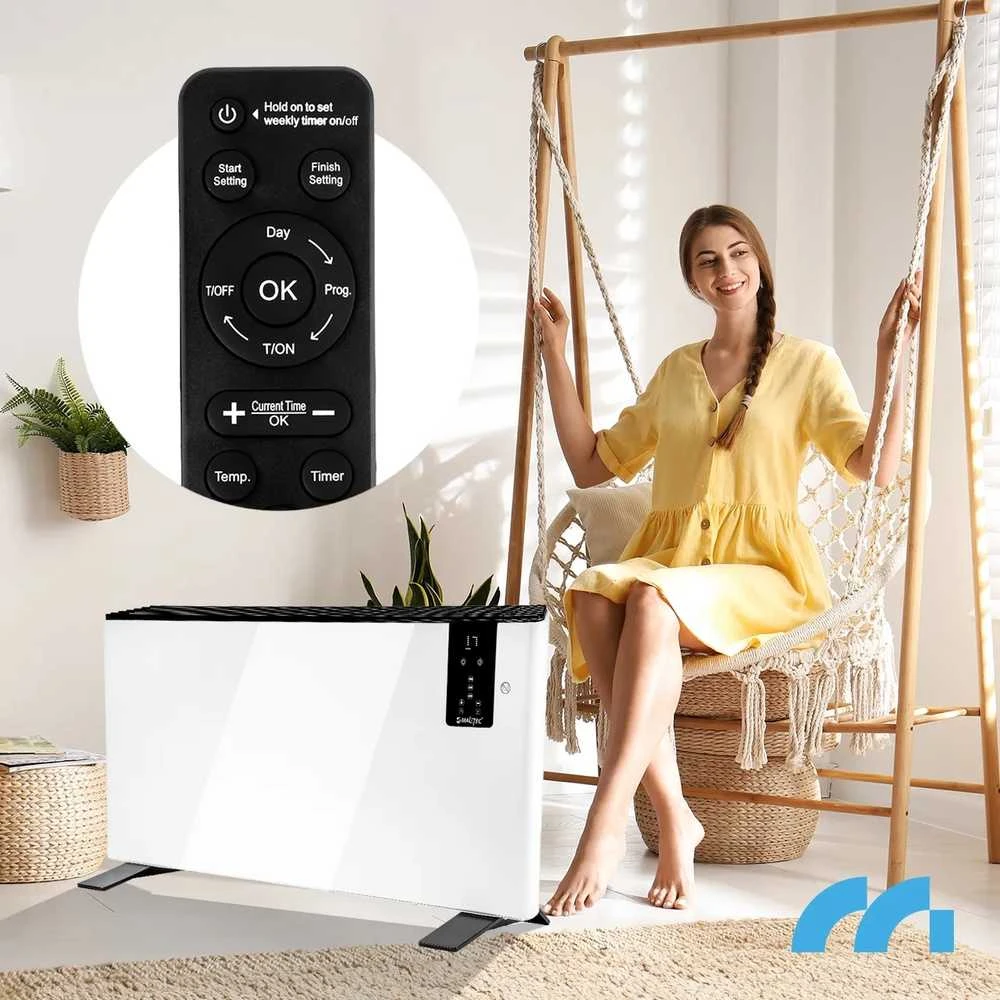 Elektrinis konvekcinis šildytuvas, su termostatu, nuotoliniu valdymu, 2400W, programuojamas, montuojamas ant sienos šildytuvas