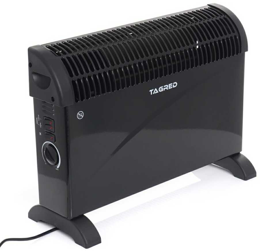 Elektrinis konvekcinis šildytuvas, su termostatu, turbo ventiliatoriumi, 2000W, juodas, nešiojamas patalpų šildytuvas, efektyvus kambario šildymas