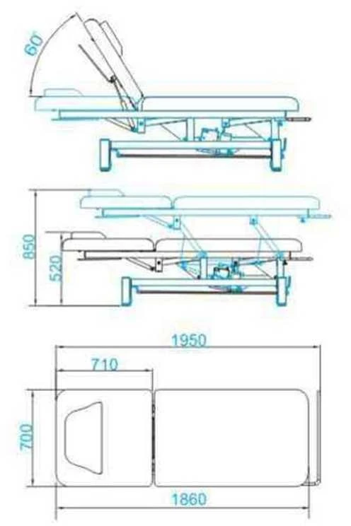 Activeshop Elektrinis masažo stalas AZZURRO MASSAGE BED 1 MOTOR Baltas