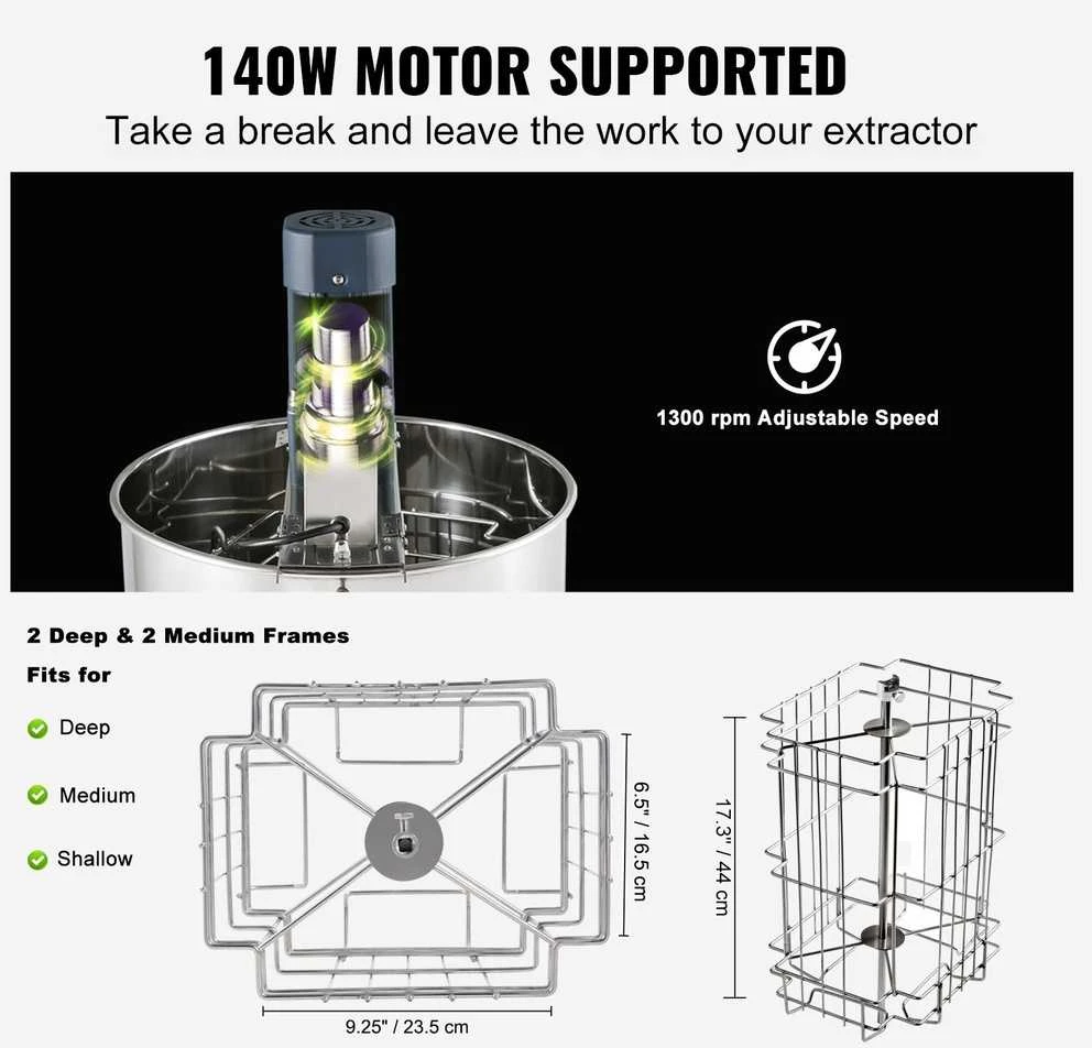 VEVOR Elektrinė medaus suktuvė 2/4 rėmai
