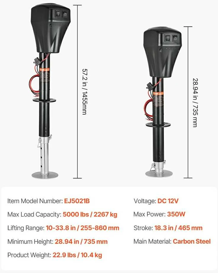 Elektrinis priekabos domkratas, 2267 kg, galingas priekabos domkratas, skirtas RV priekabai ir kemperiui, tvirtas priekabos domkratas