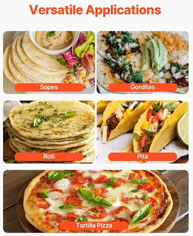 Elektrinis tortilijų gaminimo aparatas, automatinis tortilijų gaminimo aparatas, 13.97 cm tortilijų presas, komercinis tortilijų gaminimo aparatas namams ir restoranams