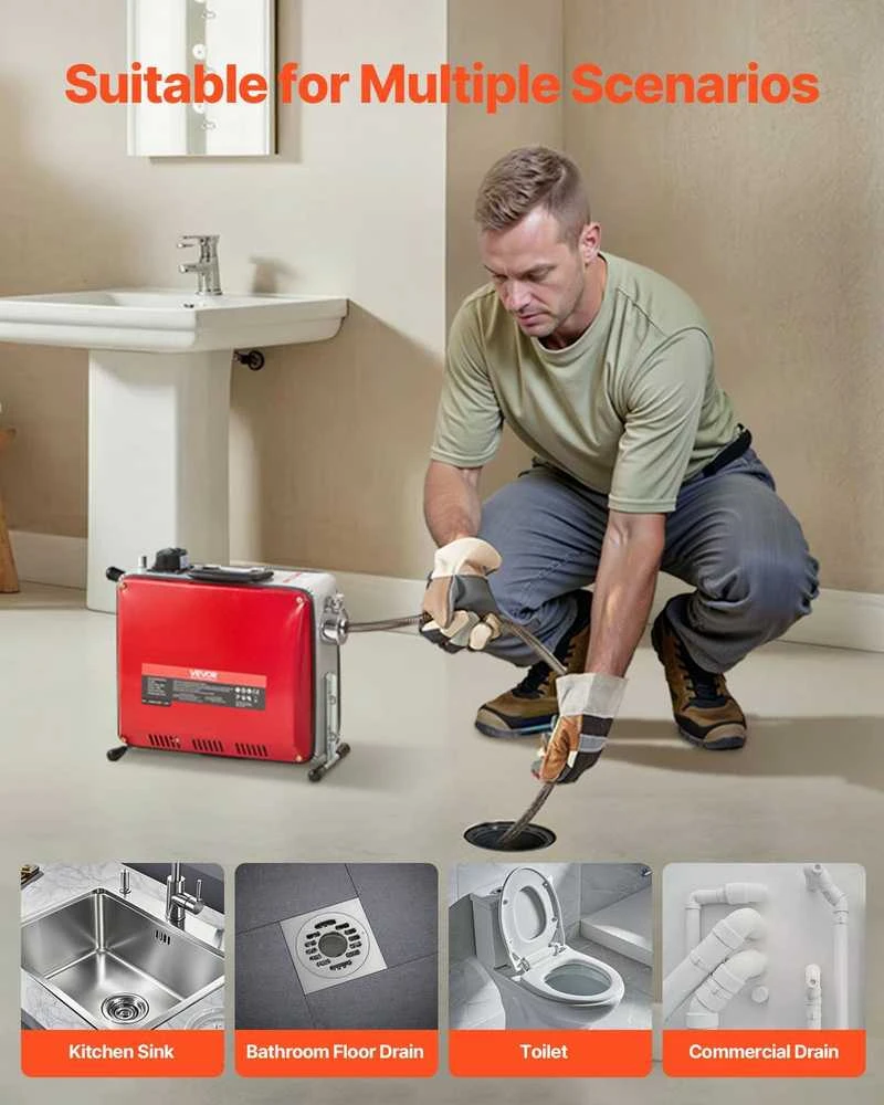 VEVOR Vamzdžių valymo mašina, 500W 1400RPM
