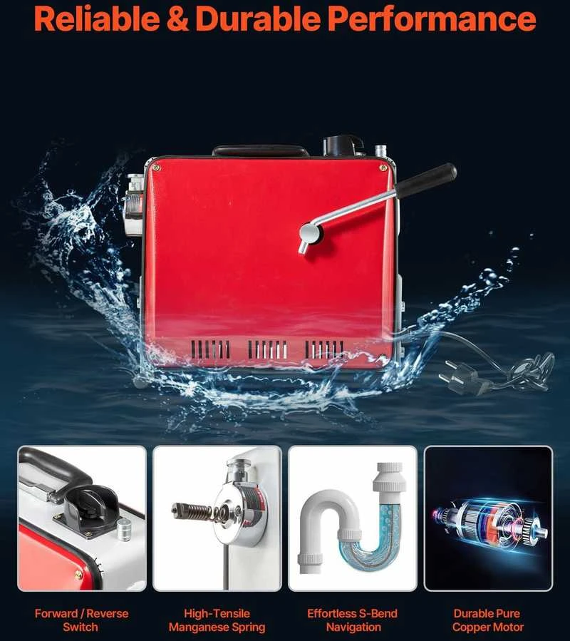 VEVOR Vamzdžių valymo mašina, 500W 1400RPM