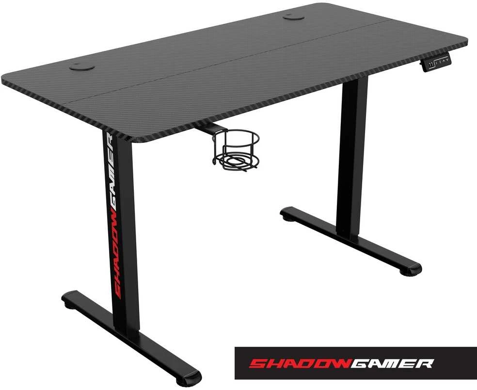 Elektrinis žaidimų stalas Shadow Gamer 1.0, juodas, 120 cm, reguliuojamas aukštis, ergonomiškas žaidimų stalas, kompiuterio stalas, konsolės stalas