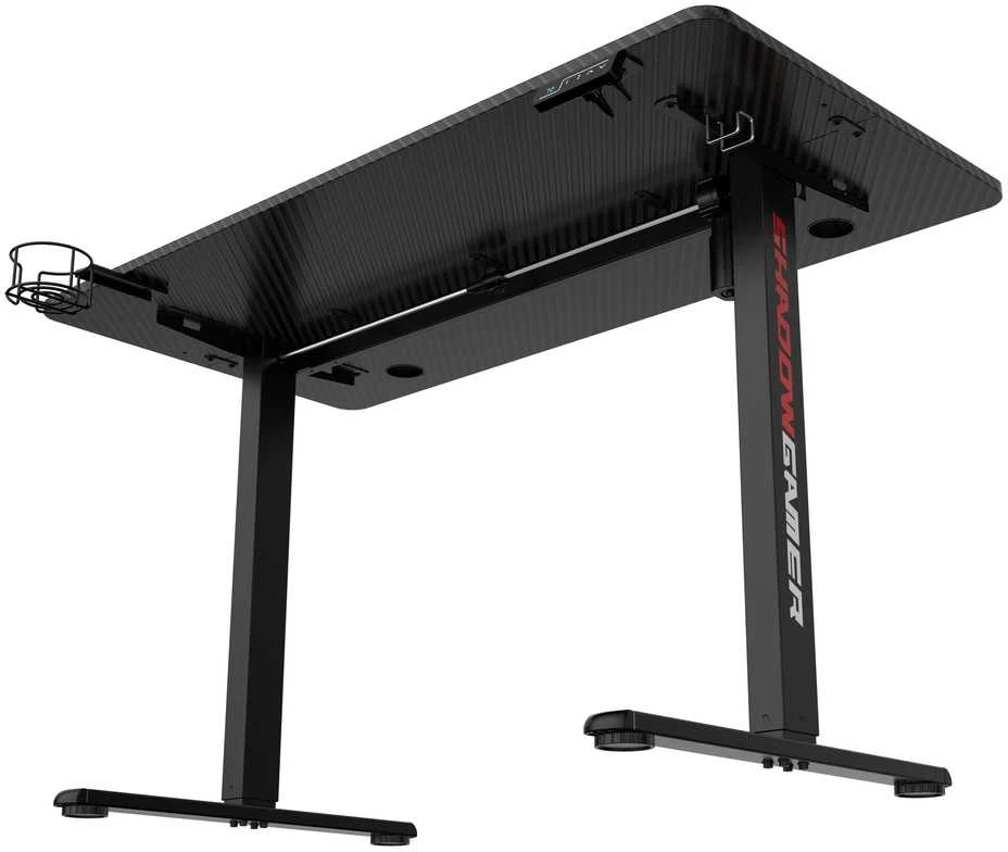 Elektrinis žaidimų stalas Shadow Gamer 1.0, juodas, 120 cm, reguliuojamas aukštis, ergonomiškas žaidimų stalas, kompiuterio stalas, konsolės stalas