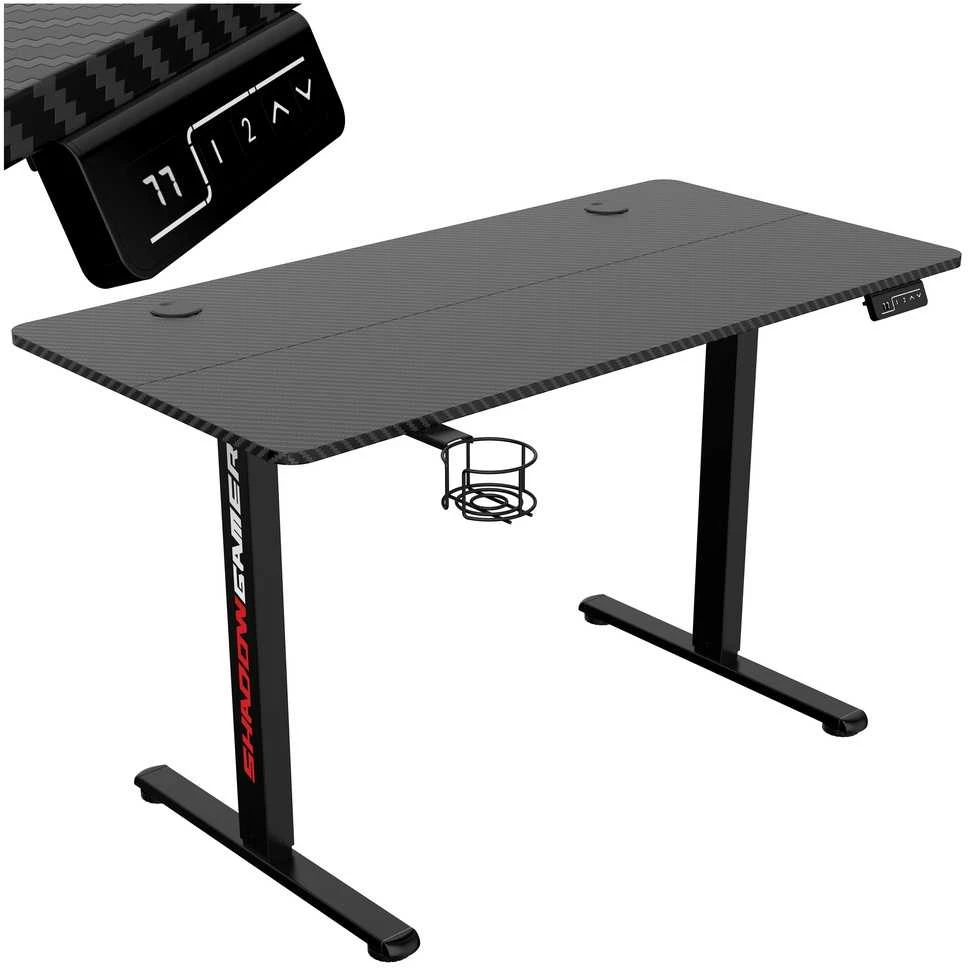 Elektrinis žaidimų stalas Shadow Gamer 1.0, juodas, 120 cm, reguliuojamas aukštis, ergonomiškas žaidimų stalas, kompiuterio stalas, konsolės stalas