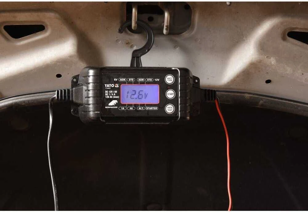 Elektroninis 6-12V akumuliatorių įkroviklis su ekranu, 1/4A, auto moto AGM