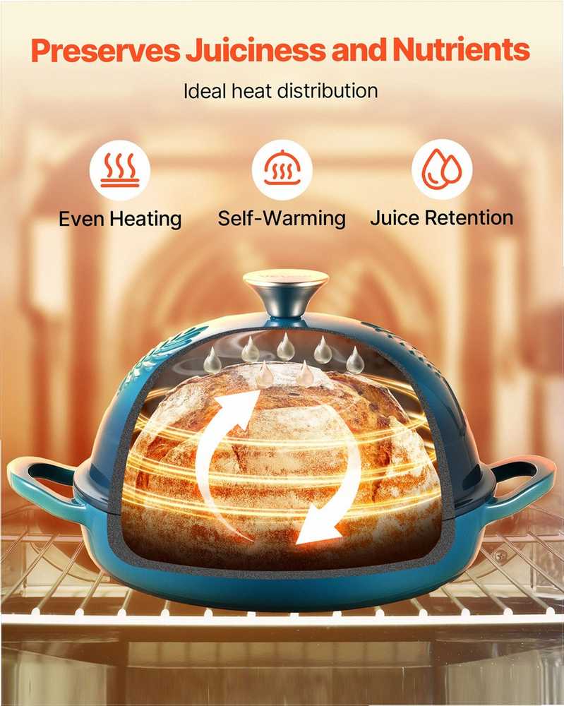 Emaliuotas ketaus troškintuvas raugo duonos kepimui, sunkus kepimo indas su dangčiu ir dvigubomis rankenomis, tinkamas orkaitei ir indukcijai, 4.7L talpa, ketaus puodas