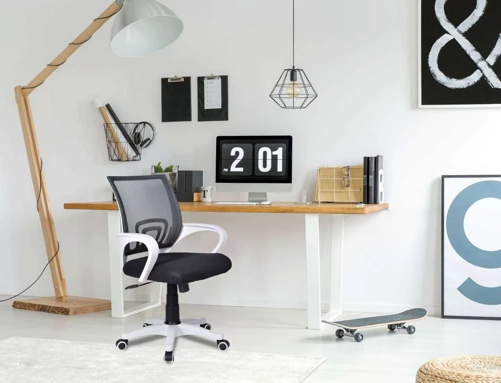 Ergonomiška biuro kėdė, balta/juoda, reguliuojamas aukštis, atlošiama nugara, TILT mechanizmas, tinklinė nugara, darbo kėdė, kompiuterio kėdė