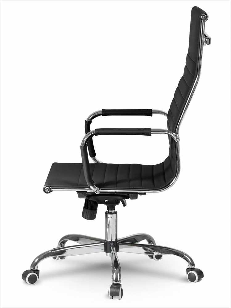 Ergonomiška biuro kėdė, modernaus dizaino, juoda dirbtinė oda, reguliuojamas aukštis, pasukama kėdė namų biurui