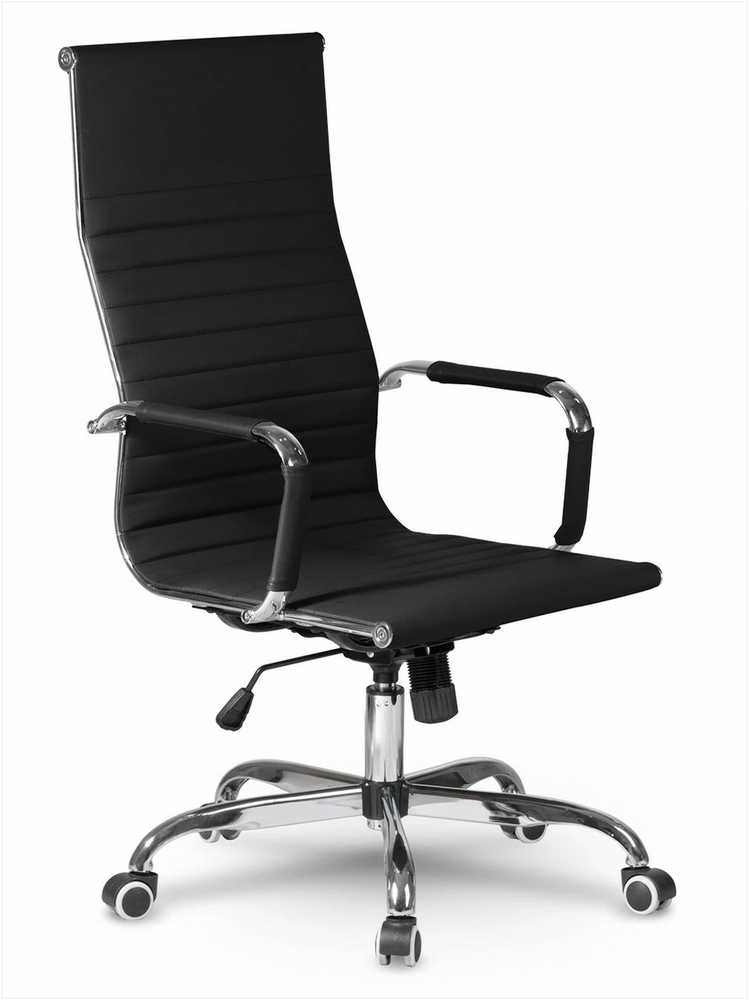 Ergonomiška biuro kėdė, modernaus dizaino, juoda dirbtinė oda, reguliuojamas aukštis, pasukama kėdė namų biurui