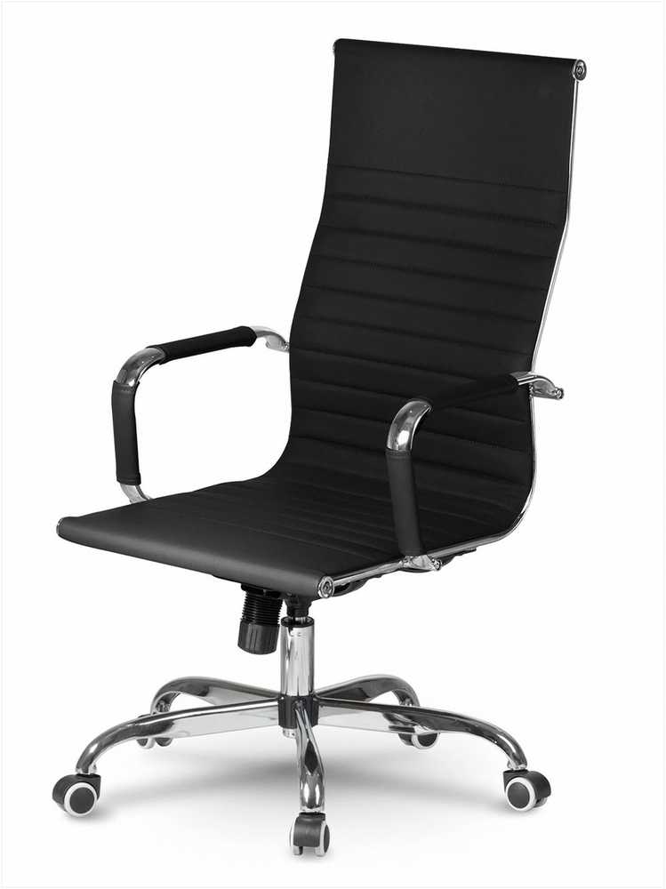 Ergonomiška biuro kėdė, modernaus dizaino, juoda dirbtinė oda, reguliuojamas aukštis, pasukama kėdė namų biurui