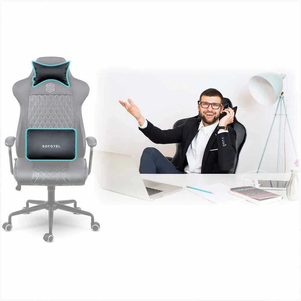 Ergonomiška biuro kėdė, reguliuojamo aukščio, su juosmens ir galvos atrama, patogi stalo kėdė, juoda vadovo kėdė