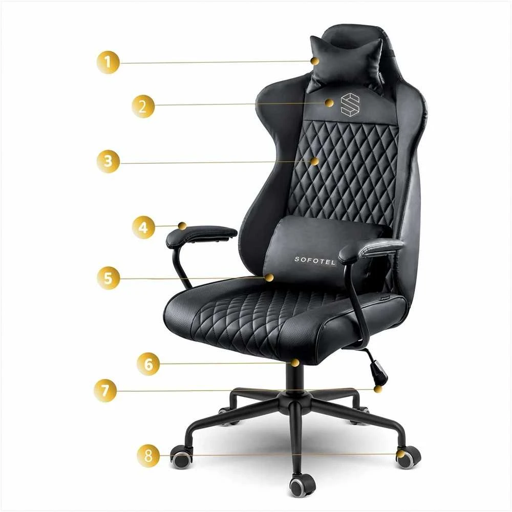 Ergonomiška biuro kėdė, reguliuojamo aukščio, su juosmens ir galvos atrama, patogi stalo kėdė, juoda vadovo kėdė