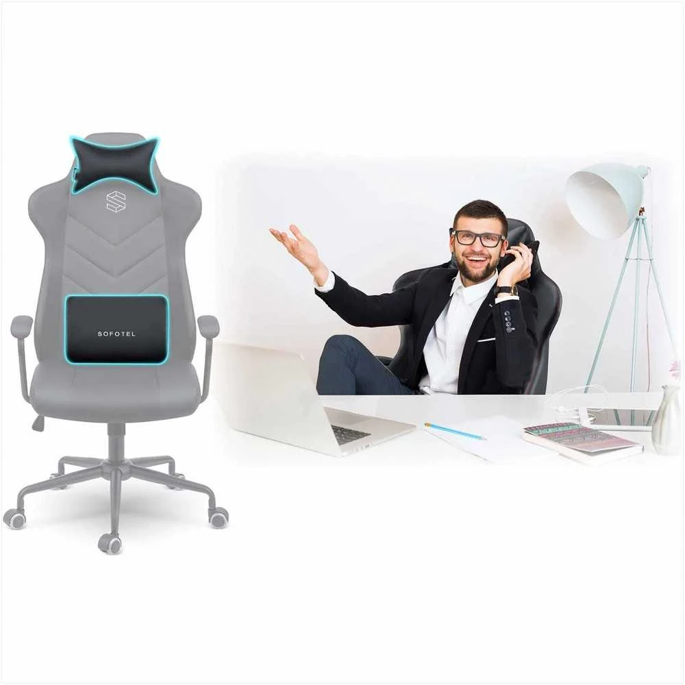 Ergonomiška biuro kėdė, reguliuojamo aukščio, supimo funkcija, juosmens ir galvos atramos, juoda vadovo kėdė