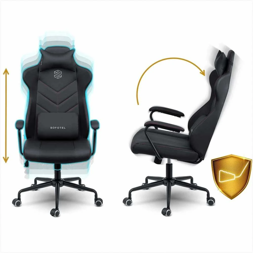 Ergonomiška biuro kėdė, reguliuojamo aukščio, supimo funkcija, juosmens ir galvos atramos, juoda vadovo kėdė