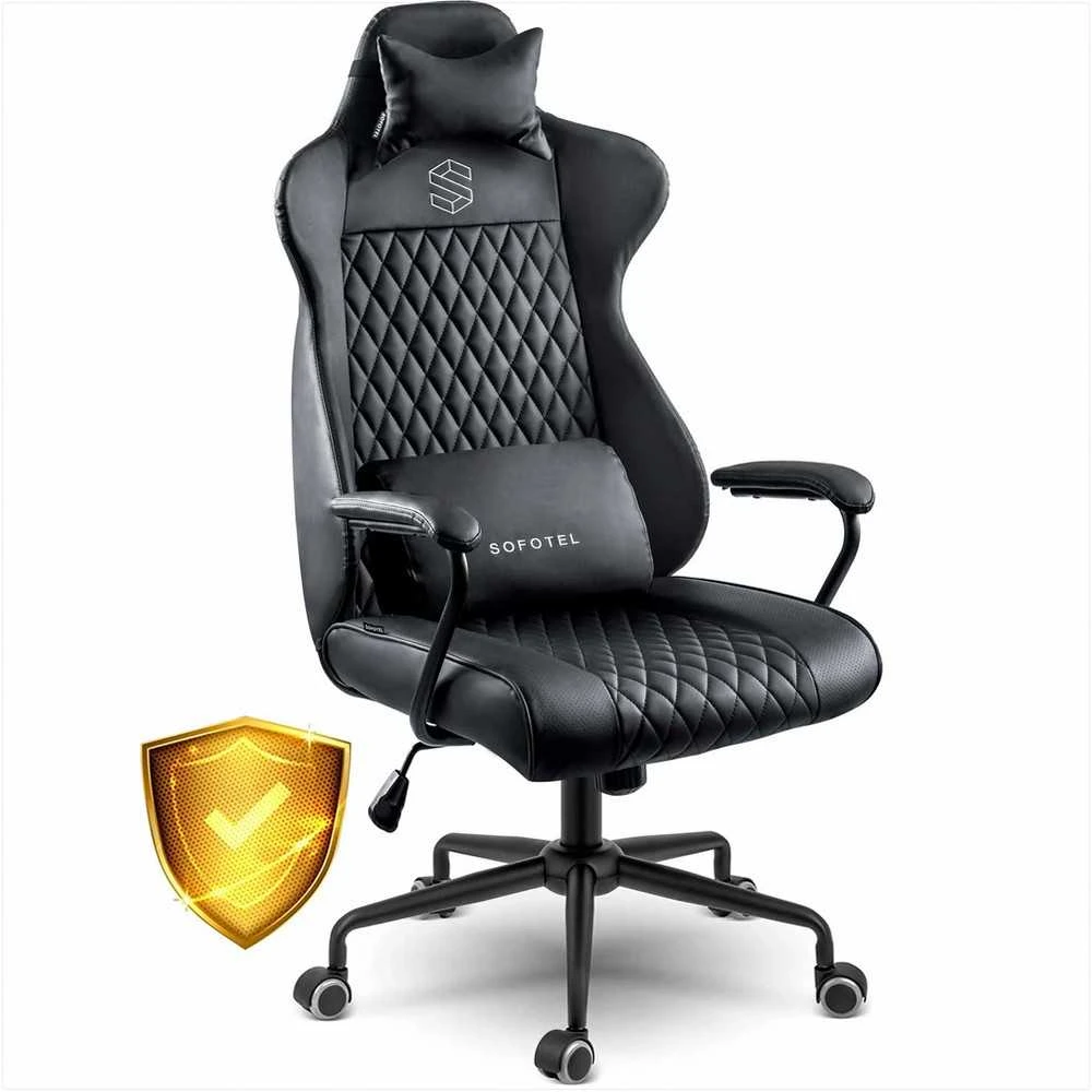 Ergonomiška biuro kėdė, reguliuojamo aukščio, su juosmens ir galvos atrama, patogi stalo kėdė, juoda vadovo kėdė