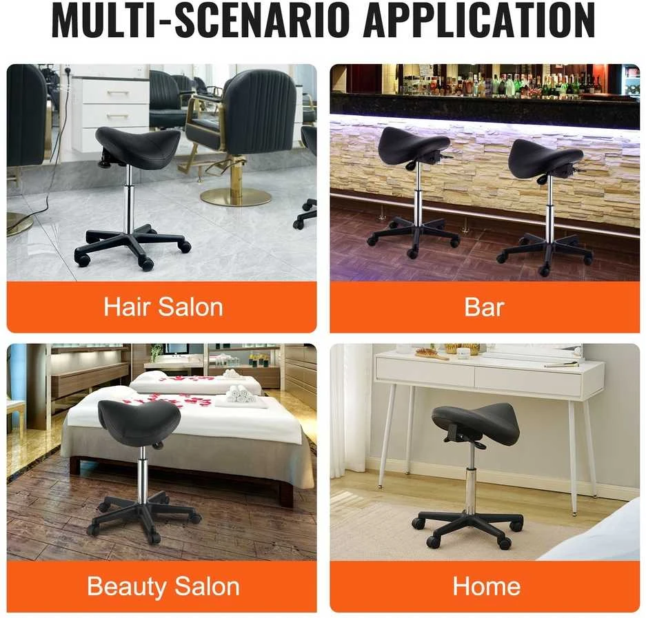 Ergonomiška riedanti balnelio kėdutė, reguliuojamo aukščio, su ratukais, salonui, spa, tatuiruotėms, juoda, kosmetologės kėdė, meistrų taburetė