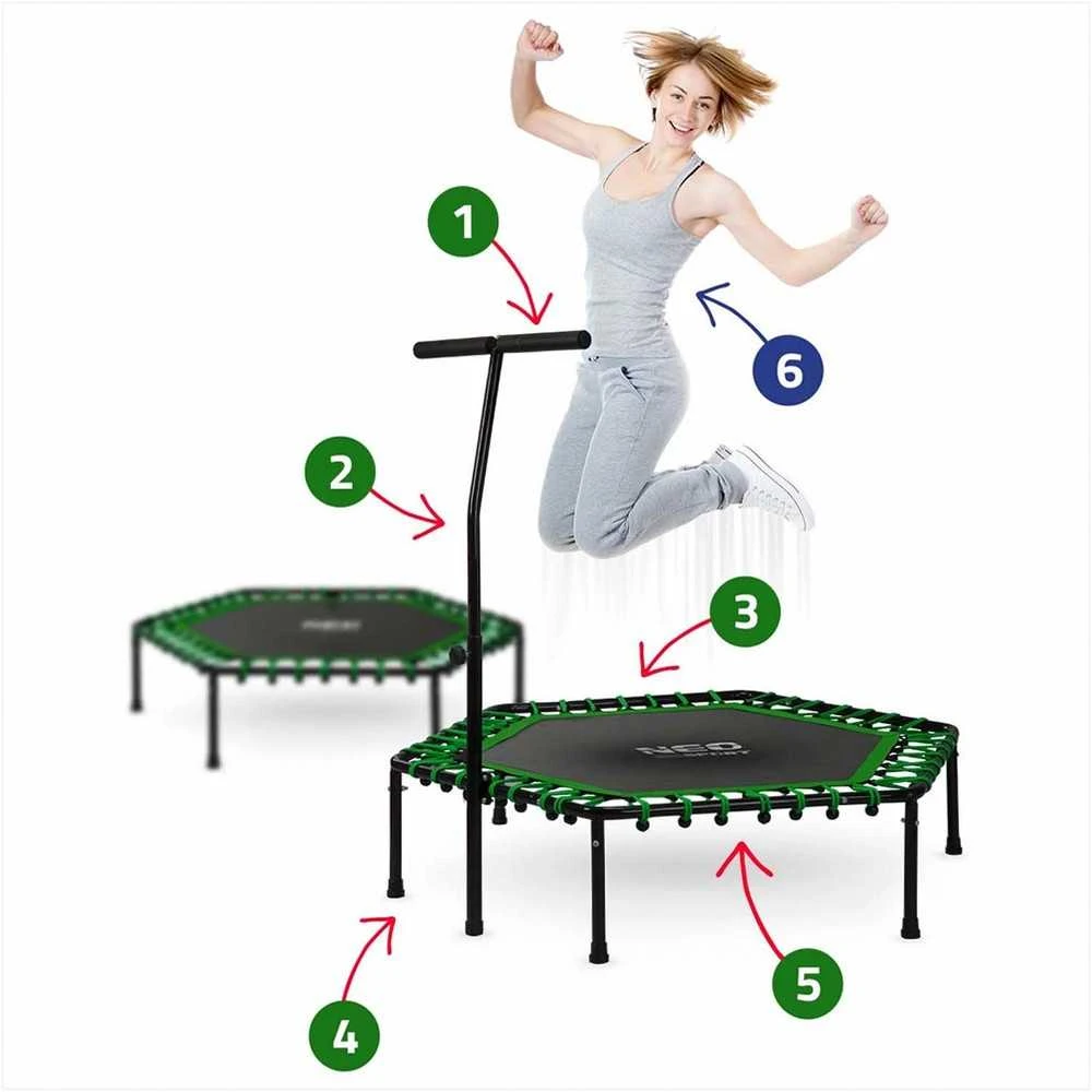 Fitneso batutas, su rankena, 127 cm šešiakampis, žalias, vidaus batutas kardio treniruotėms