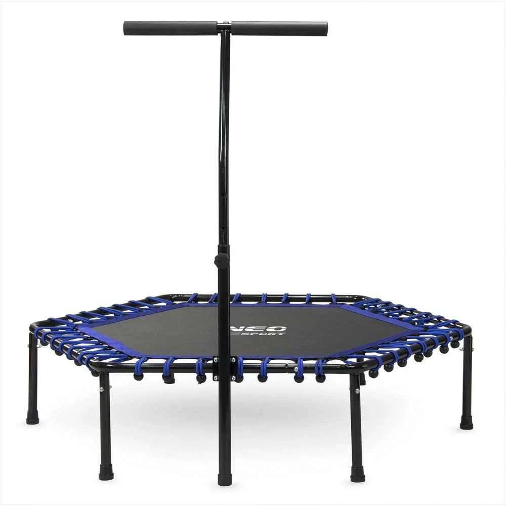 Fitneso batutas su rankena, 127 cm šešiakampis, mėlynas mini batutas namų naudojimui, vidaus kardio batutas