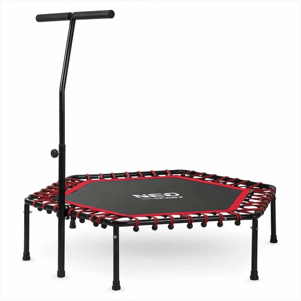 Fitneso batutas, su rankena, 127 cm šešiakampis, raudonas mini batutas namų naudojimui