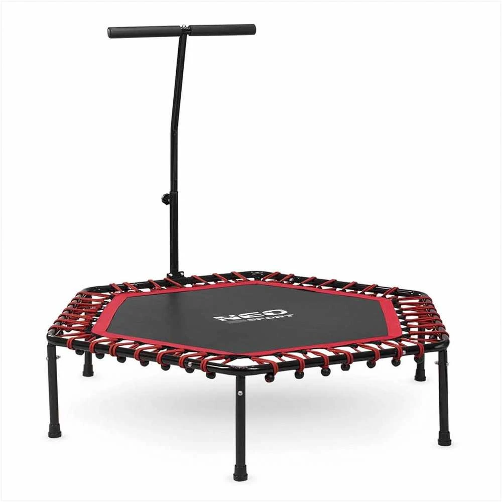 Fitneso batutas, su rankena, 127 cm šešiakampis, raudonas mini batutas namų naudojimui