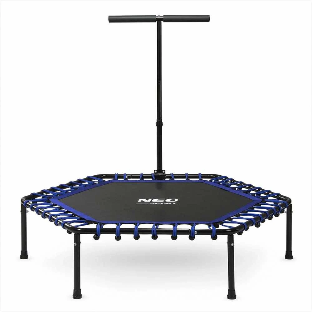 Fitneso batutas su rankena, 127 cm šešiakampis, mėlynas mini batutas namų naudojimui, vidaus kardio batutas