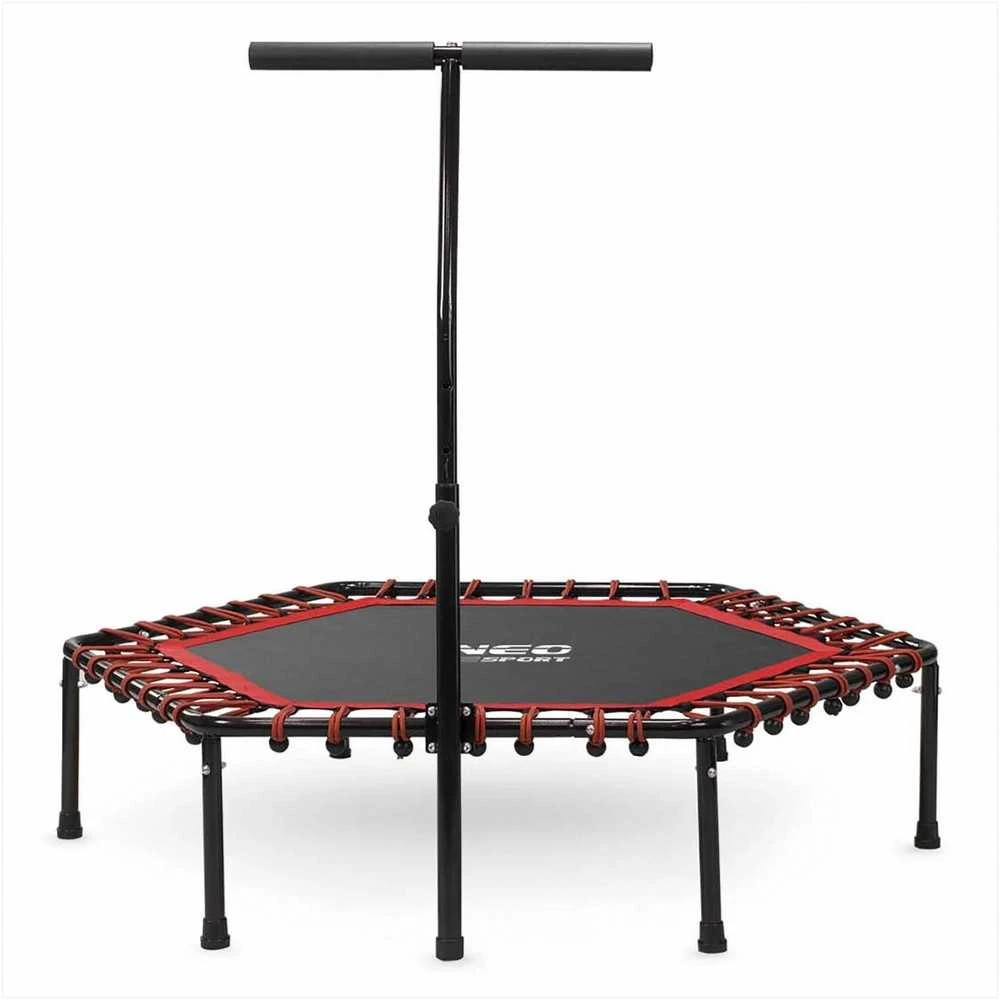Fitneso batutas, su rankena, 127 cm šešiakampis, raudonas mini batutas namų naudojimui