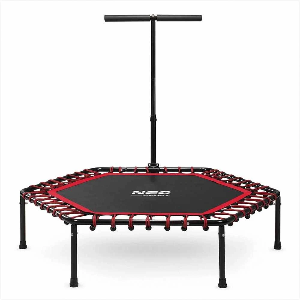 Fitneso batutas, su rankena, 127 cm šešiakampis, raudonas mini batutas namų naudojimui