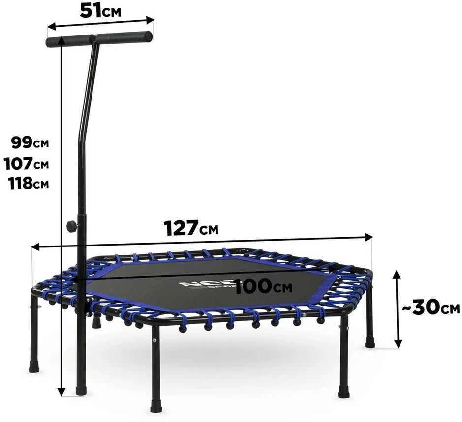 Fitneso batutas su rankena, 127 cm, šešiakampis batutas, namų fitneso batutas