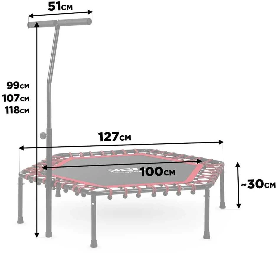 Fitneso batutas su rankena, 127 cm, skirtas treniruotėms namuose, šešiakampis batutas, raudonas fitneso batutas, mankštos batutas
