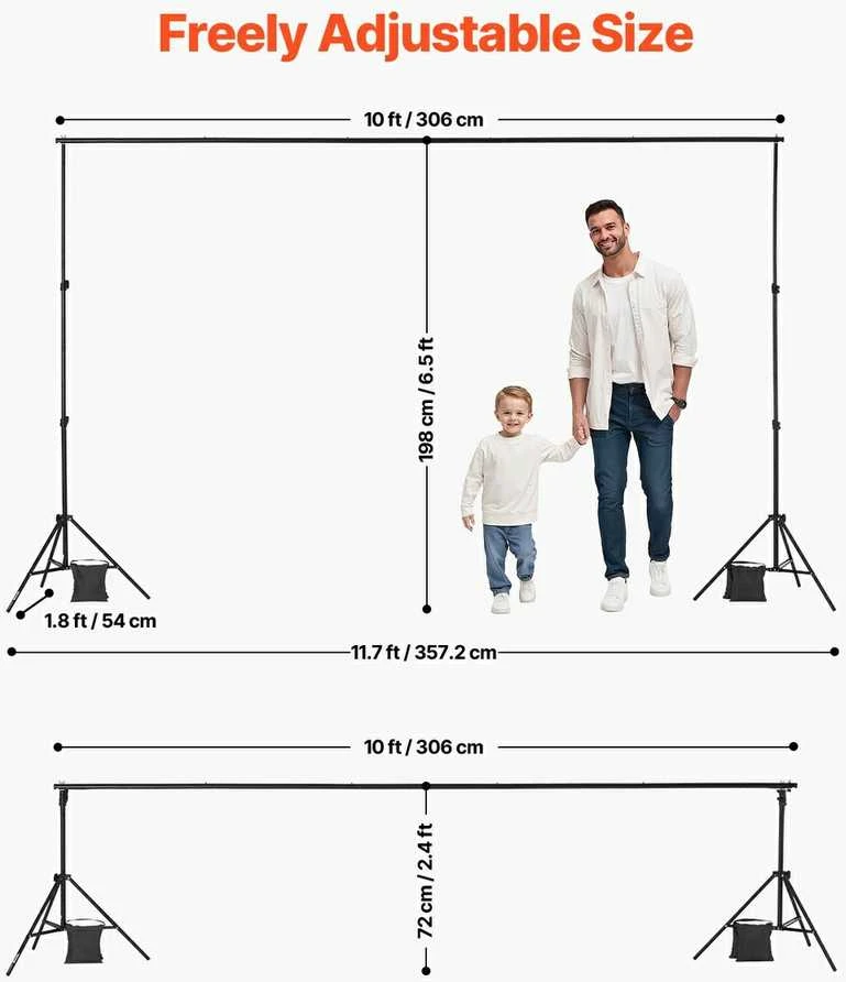 Fono stovas vakarėliams ir fotostudijai, 198 x 300 cm, reguliuojama fono palaikymo sistema, nešiojamas fotografijos stovas