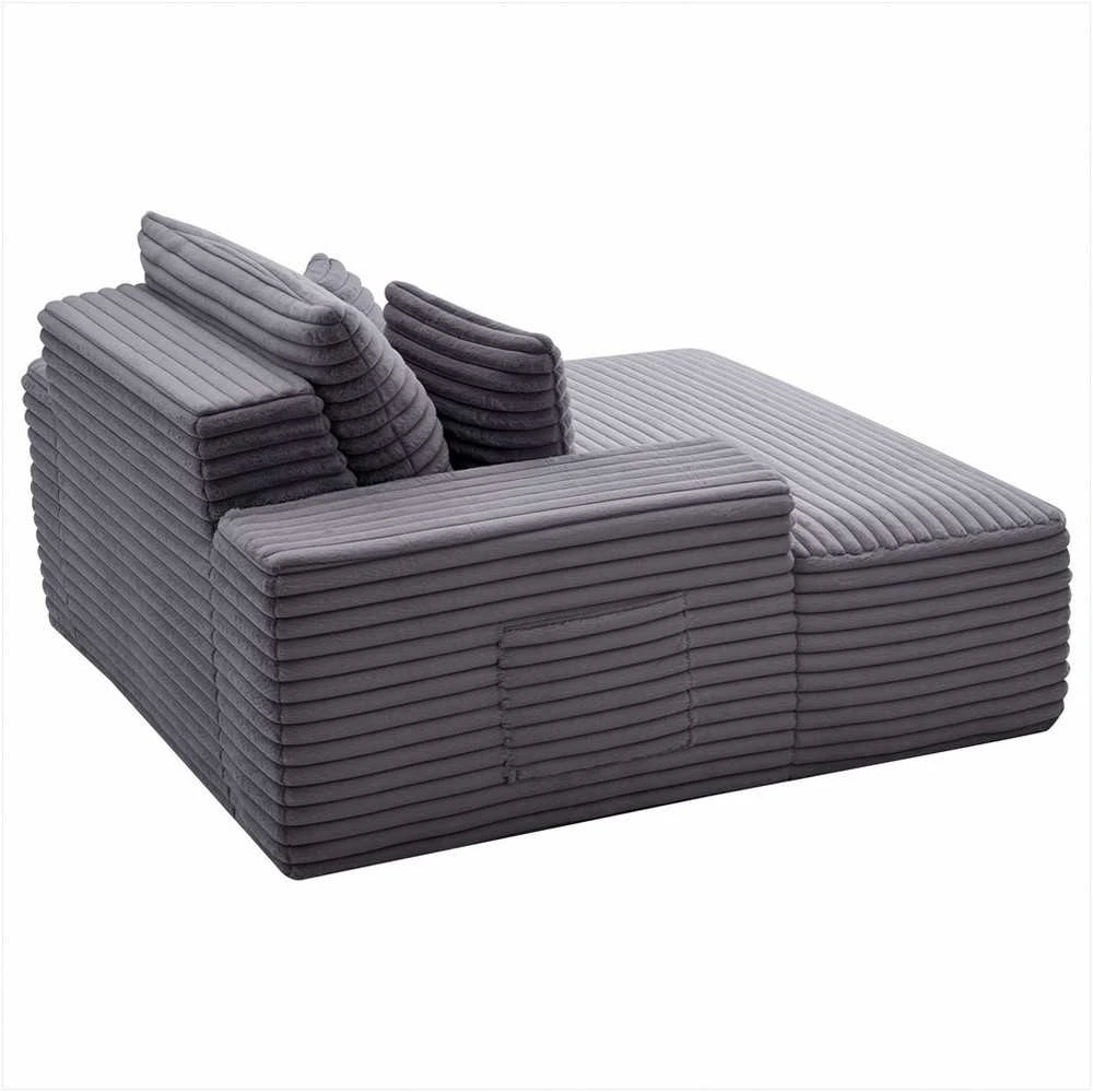 Fotelis Gultas, vidinis jogai ir masažui, moderni minkšta didelė skaitymo kėdė su pagalvėlėmis ir porankiais, sofa su gilia sėdyne, pilka, poilsio baldas