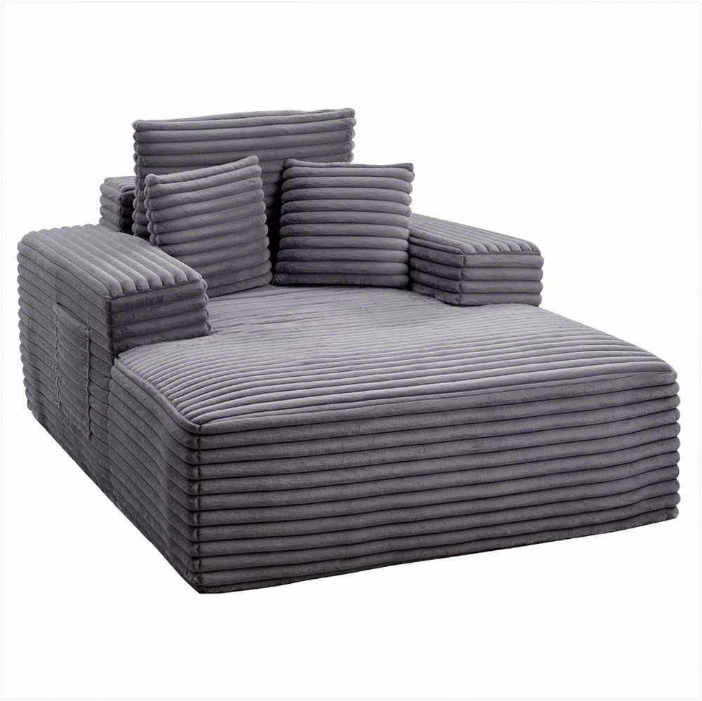 Fotelis Gultas, vidinis jogai ir masažui, moderni minkšta didelė skaitymo kėdė su pagalvėlėmis ir porankiais, sofa su gilia sėdyne, pilka, poilsio baldas