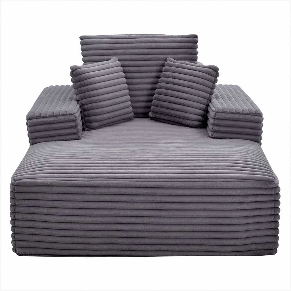 Fotelis Gultas, vidinis jogai ir masažui, moderni minkšta didelė skaitymo kėdė su pagalvėlėmis ir porankiais, sofa su gilia sėdyne, pilka, poilsio baldas